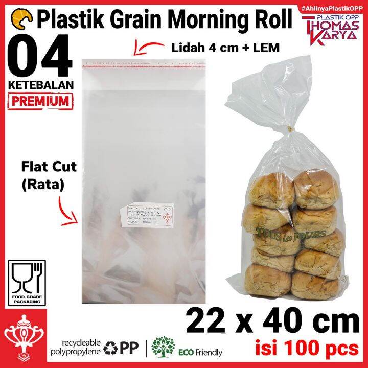 Plastik Opp 22x40 Tebal Isi 100 Kantong Bening Kemasan Roti Tawar Kue Undangan Souvenir Lem Seal 4772