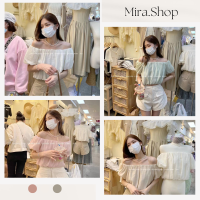 Mira_shop เสื้อปาดไหล่ลุคคุณหนูสุดคิ้ว เสื้อเอวลอย 3031#