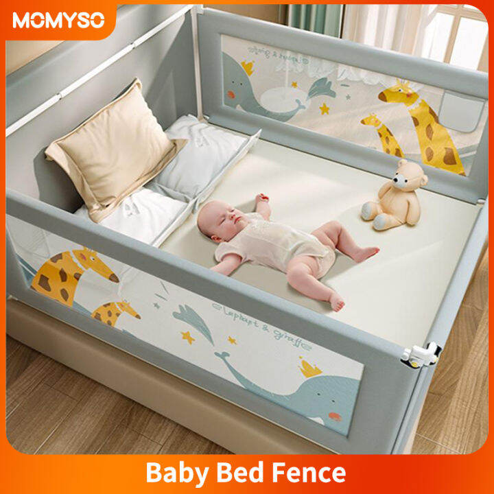 MOMYSO Baby Bed Fence Slide Down Safety Bed Rails Height Adjustable Bed