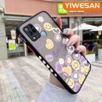 YIWESAN เคสสำหรับ Infinix Hot 10S Hot 10S NFC Hot 10T มีน้ำค้างแข็งโปร่งใสดอกไม้ยิ้มแฟชั่นเคสขอบสี่เหลี่ยมด้านข้างแข็งรูปแบบกล้องปลอกซิลิโคนเคสนิ่มป้องกันการกระแทก