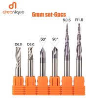 CNC Solid Carbide แกะสลักบิตกัดตัดไม้ชุดเราเตอร์ก้าน 6 มม. 6.35 มม. สําหรับแกะสลักเครื่องมือไม้