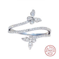 2022 NEW Fashion Double Butterfly Ring for Women Silver Clear Zircon Lab Diamond Wedding Engagement Ring Gift Jewelr Wholesale2023