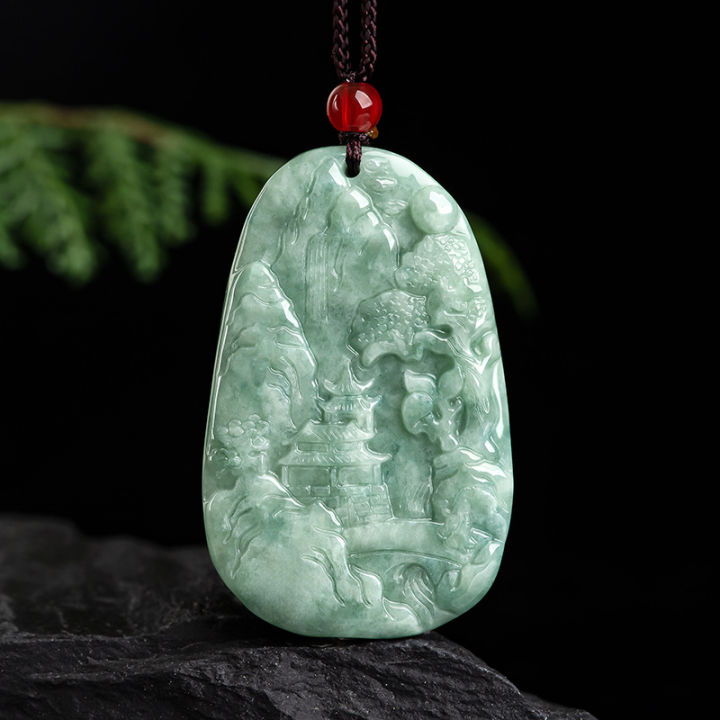 TIMESWIND Natural Jade Green Landscape Brand Ice with Certificate Oval ...