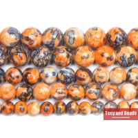 Natural Orange Black Colorful Stone Round Loose Beads 15 quot; Strand 4 6 8 10 12 MM Pick Size For Jewelry