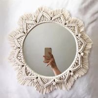 Wall Mirror Macrame Wall Hanging Mirror Boho Home Decor Mirrors for Bedroom Baby Room Decoration Aesthetic Nursery Decor Bar Wine Tools