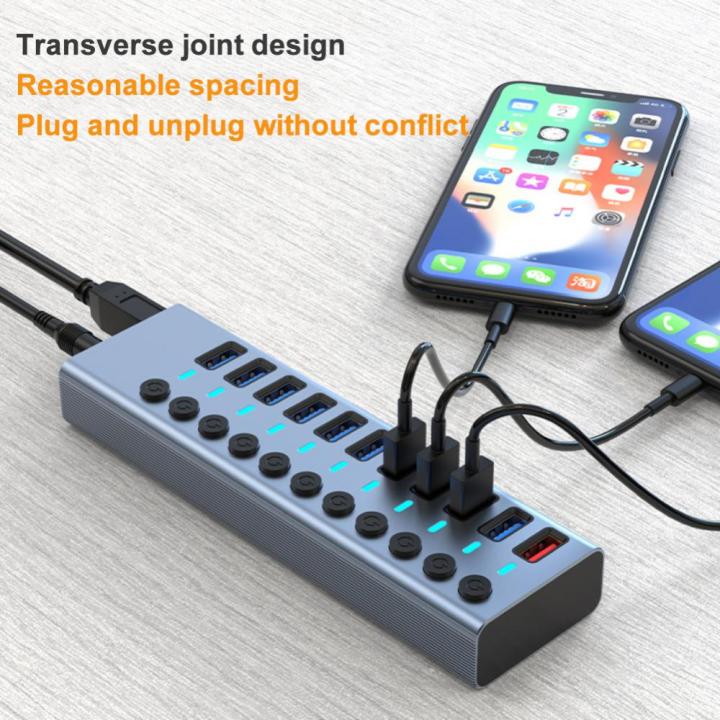 usb-3-0-hub-กระจายช่อง-usb-อะแดปเตอร์เพิ่มความเร็วสูงอะลูมินัมอัลลอยชาร์จแท่นเสียบ-usb-พอร์ต5-8-11สำหรับพีซีอุปกรณ์ขยายได้หลายแบบ