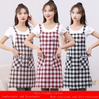 【hot sale】✲○ D13 Ready Stock Kitchen Apron Cotton Kitchen Workwear Womens Anti-fouling Breathable Apron Strap Apron Las Plaid Pocket Apron