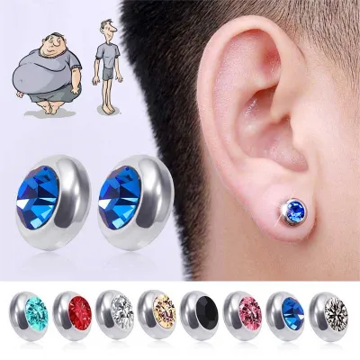 1Pair For Stainless Women Loss Pierced Health Rhinestone Men Jewelry Weight Magnet Slimming Magnetic