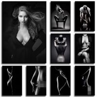 2023☒✟ Black White Sexy Woman Nude Body Art Canvas Paintings Nordic Poster and Print Vintage Wall Art Picture for Bedroom Home Decor