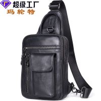 [COD] Factory direct leather mens bag new top layer cowhide chest casual Messenger vertical shoulder