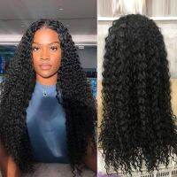 Afro Kinky Curly Lace Wigs ผมยาวสังเคราะห์วิกผมลูกไม้สีดำธรรมชาติ Deep Part Burgundy วิกผมอุณหภูมิสูงสำหรับผู้หญิงสีดำ