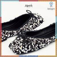 MarchShoes NYE Flats รองเท้าส้นเตี้ย หัวตัด ประดับเลื่อม สีขาวและสีเงิน ทั้งคู่ ส้นสูง 1 ซม พื้นงกันลื่น ใส่สบาย Sาคาต่อชิ้น (เฉพาะตัวที่ระบุว่าจัดเซทถึงขายเป็นชุด)