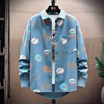 ZZOOI Stylish Lapel Button Spliced Loose Printed Pockets Shirts Mens Clothing 2022 Autumn New Oversized Casual Tops All-match Shirt