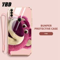 YBD การ์ตูนดิสนีย์เคสโทรศัพท์หมีสตรอเบอร์รี่สำหรับ OPPO A31 2020 A8 A52 A92 A53 A33 A32มันวาวป้องกันการแตกฝาหลัง TPU นิ่ม (ฟรีสายคล้อง)