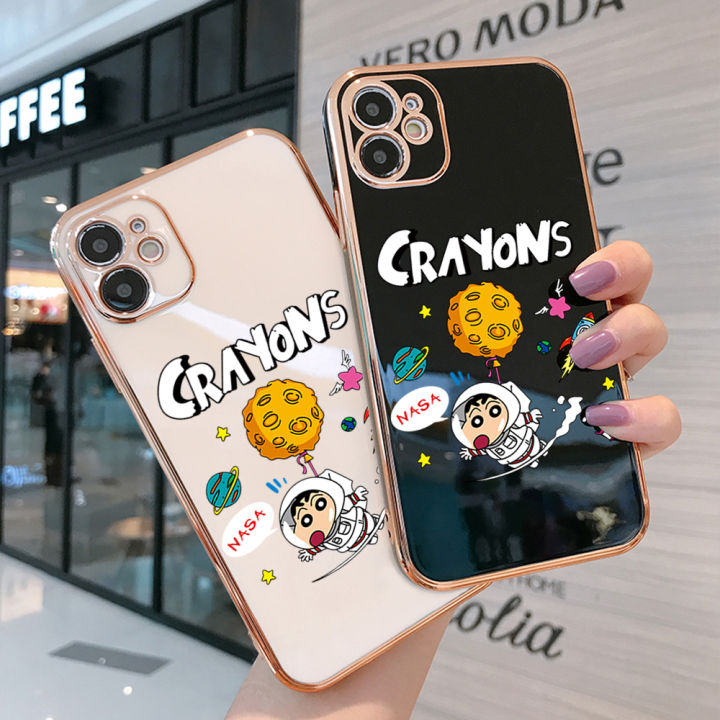 ggk-สำหรับ-oppo-a58-4g-ฟรีสายคล้องการ์ตูนนาซ่าดินสอสีชินจังปลอกหุ้มเคสโทรศัพท์ชุบหรูหราเคลือบเคสโทรศัพท์นิ่ม