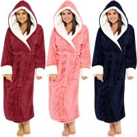 Winter Thick Warm Fleece Long Robes Nightdress for Women Hooded Pajamas Long Flannel Bathrobe Plush Sleepwear Plus Size 5XL