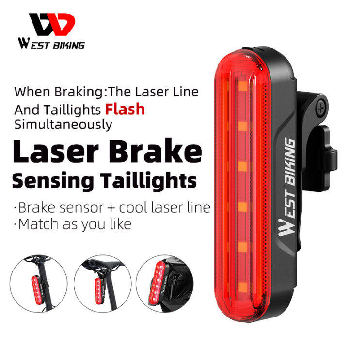 WEST BIKING Bicycle Laser Brake Sensor Tail Light Waterproof