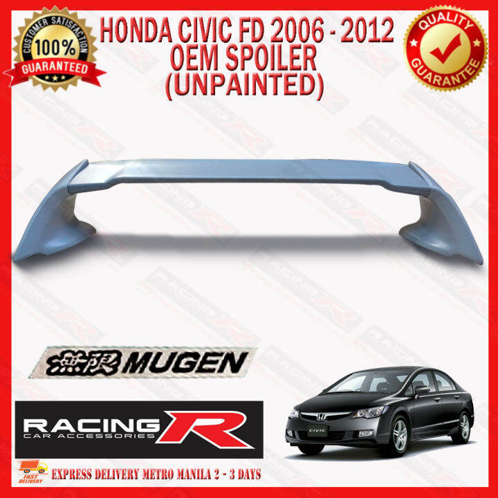 Honda Civic Fd 2006 - 2012 Oem Spoiler ( Unpainted ) With Black Emblem 