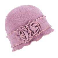 Lawliet Winter Cap Women Beret 1920s GATSBY Style Solid Two Flowers Beanie Wool Hats for Women Ladies Bucket Crochet Hat A285