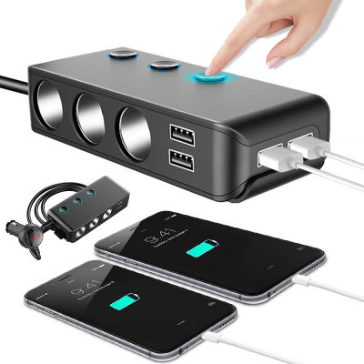 4 Port USB Port 3 Way Auto Car Lighter Socket Splitter Charger Plug Adapter DC 5V 1A+2.1A for All Phone and PC Mp3