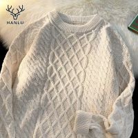 利Hanlu New solid color loose sweater for men and women couples Korean version design round neck knitted jacket for men