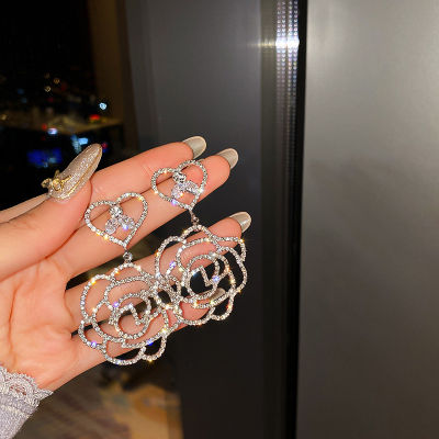S925 เงินเข็มเกาหลีอารมณ์ต่างหูเพชรรอบต่างหูแฟชั่นดีไซน์ดอกไม้S925 Silver Needle Korean Temperament Earrings Diamond Round Flower Design Fashion Earrings