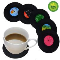 Coasters for Drinks - Set of 6 Vinyl Record Retro Music Coasters - Art Car Bar Tea Coffee Table Mug Beer Bottle Beverages Absorbent for Wine Glass Rubber Black Cup Mat - Large 4.2 inch Size