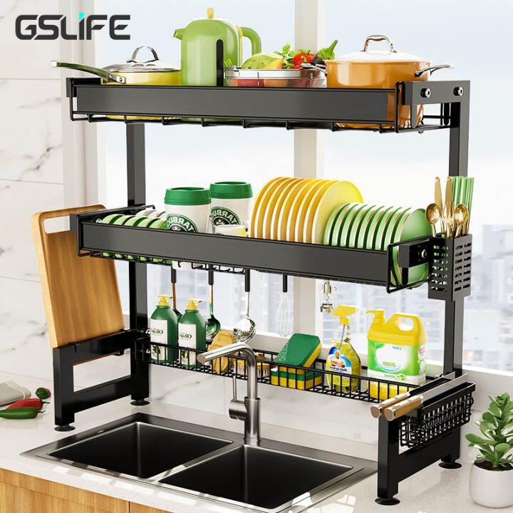 GSlife 62/92/102cm Dish Rack Organizer Stainless Steel Over Sink Dish ...