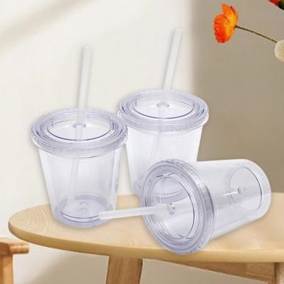 1 Set Juice Cup Great Cylindrical High Capacity Clear Plastic Tumbler Ice Coffee Cup Office Supplies Straw Cup Drinking Cup