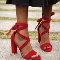 Sexy 2023 New Summer Platform Red High Heels Women Buckle Fashion Sandals Ankle Strap Party Wedding Shoes Large Size 43