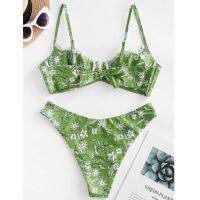 【Yofans】lower Print High Cut V Neck Two Pieces Bikini