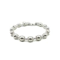 DSP สร้อยข้อมือเม็ดประคำเงินขัดขาว ฐานดอกไม้ เงินแท้ 92.5% : DSP 925 Sterling Silver Beads Bracelet [CFS0001]