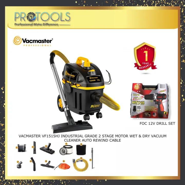 VACMASTER VF1515HJ INDUSTRIAL 15L GRADE 2 STAGE MOTOR WET & DRY VACUUM