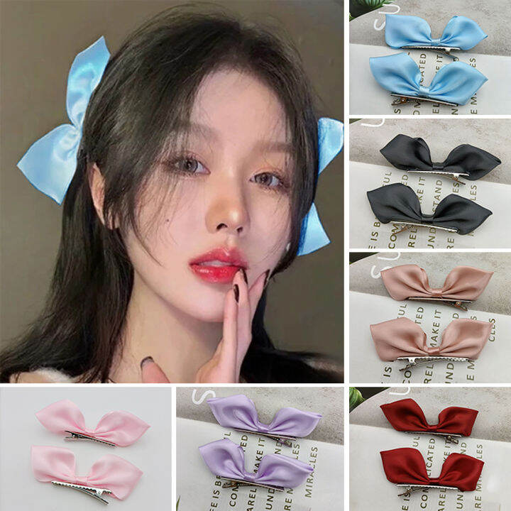 2pcs Set Ribbon Hair Bows Clips Cute Girls Barrettes Headdress Korean