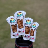 ♛☂ Cartoon Ice cream Golf Woods Headcovers Covers For Driver Fairway Putter 135UT Club Set Heads PU Leather Unisex Women Golf Cover