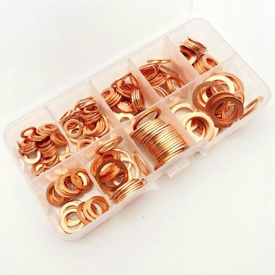 200 PCS Copper Gasket Assortment Kit Flat Sealing Ring Auto Repair Parts Oil Pan Screw Oil Drain Plug M5/M6/M8/M10/M12/M14 Nails  Screws Fasteners