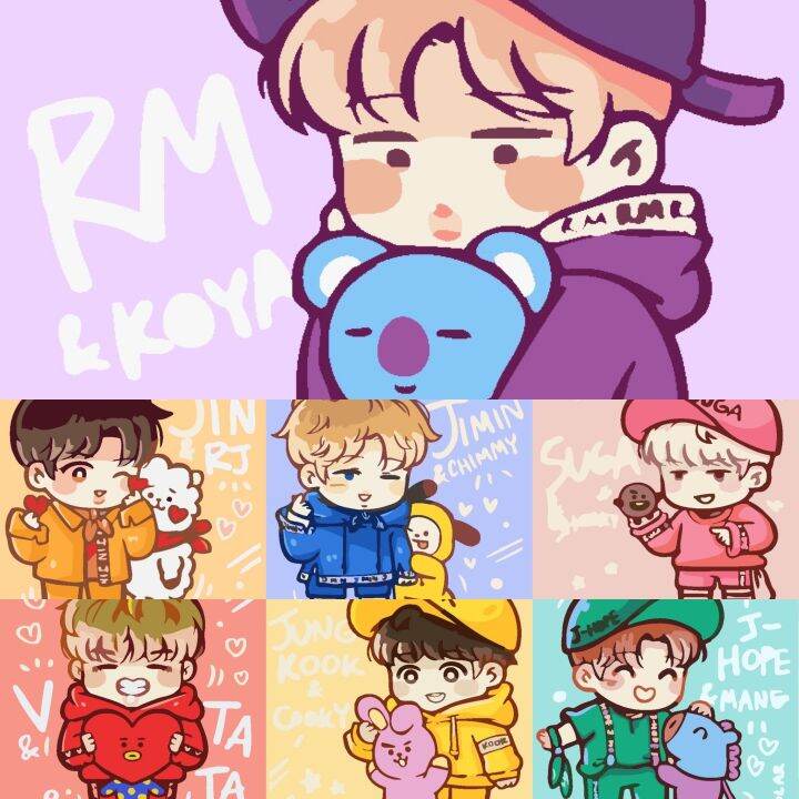 Tranh tô màu số hóa BTS và Chibi BT21 (không hộp) đã căng khung ...