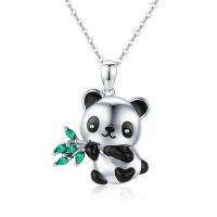 ℡✱ Harong Cute Panda Necklace Inlaid Crystal Delicate Smooth Silver Plate Enamel Animal Pendant Jewelry Gift for Girl Woman