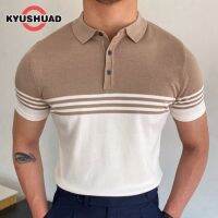 KYUSHUAD เสื้อสเวตเตอร์แขนสั้นสำหรับผู้ชาย เสื้อสเวตเตอร์เสื้อโปโลธุรกิจไหมน้ำแข็งสีกากีและวิสโคฟิเบอร์สามารถซักด้วยเครื่องได้