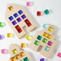 บ้านไม้ Lucent ก้อนบล็อกโปร่งแสง Rainbow Acrylic Building Stacking Blocks เปิด Ended Play ของเล่นสำหรับของขวัญเด็ก