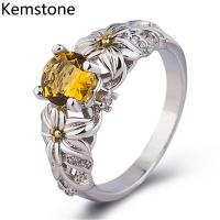 Kemstone สีเงินสีเหลือง rhinestone ดอกทานตะวันแหวนแฟชั่นแหวนหมั้นสำหรับผู้หญิง