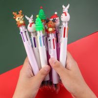 RBZ614885 2ชิ้นเครื่องเขียนคริสต์มาสปากกาบอลพอยท์ซานตาคลอสปากกาหลายสีพลาสติกการ์ตูนกวางเอลก์ปากกาคริสต์มาส
