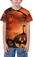 Happy Halloween Pumpkin Lantern Bat Spider T- Shirt Short Novelty for Boys and Girl