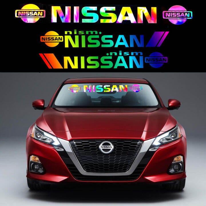 nissan-กันลมหน้าต่างสติกเกอร์เลเซอร์สายรุ้ง-decals-กันน้ำด้านหน้าด้านหลังกระจก-decals