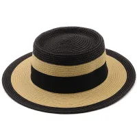 Sun Hats For Women Straw Wide Brim Hat Female Dress Hat Womens Summer Caps Beach Hat stripeFlat Top Fedroas Hat