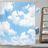 Light Home Blue Sky White Cloud Shower Curtain Natural Landscape Scene Waterproof Fabric  Polymer Bathroom Bathtub Decoration 12 Pack Plastic Hooks