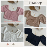 Mira.shop เสื้อครอป คอกว้าง แขนตุ๊กจาสุดคิ้ว เสื้อเอวลอย เสื้อแฟชั่นผญ A985