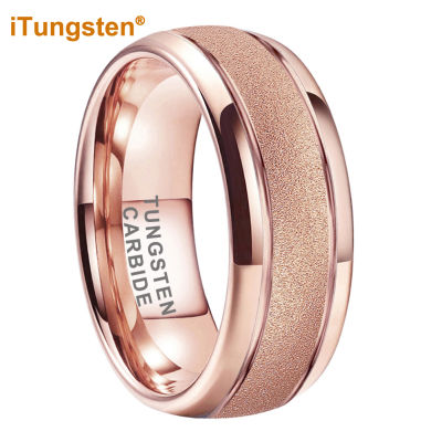 iTungsten 6mm 8mm Sandblasted Rose Gold Tungsten Ring for Men Women Engagement Wedding Band Fashion Jewelry Domed Comfort Fit