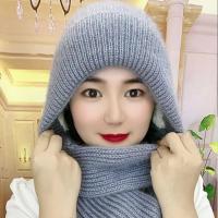 {Warm scarf}ผู้หญิงนุ่มถัก Beanies หมวก Windproof หนาอบอุ่นหมวกผ้าพันคอชุดถักคออุ่นฤดูใบไม้ร่วงฤดูหนาวอุปกรณ์กลางแจ้ง