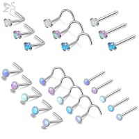 ZS 3-5pcs/lot Stainless Steel Nose Piercing Set Colorful Opal Nose Studs Retainer Pin L Shape 2MM Nostril Piercing Jewelry 20g Body jewellery